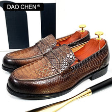 Genuine Leather Snake Print Loafers