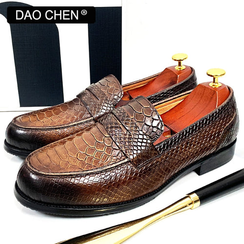 Genuine Leather Snake Print Loafers