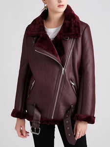 Thick Faux Leather Fur Coat