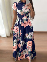 Short Sleeve Floral Print Long Dress