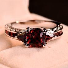 Elegant Princess Square Cut Garnet Red Stone Engagement Ring