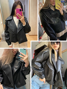 Faux Leather Loose Fit Jacket