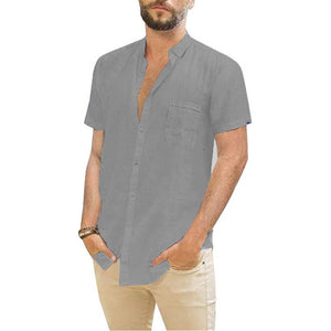 Cotton Linen Short-Sleeved Solid Color Shirt