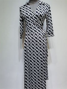 Long Multi-print Short-Sleeve Dress