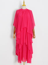 Solid Loose Half Sleeve Ruffled Trim Dress