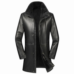 Fur Integrated Leather Mid-length Jacket