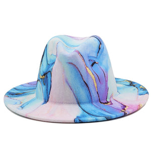 Artistic Print Wide Brim Fedora Hat