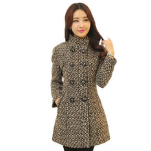 Wool Blend High Neck Plaid Slim Coat