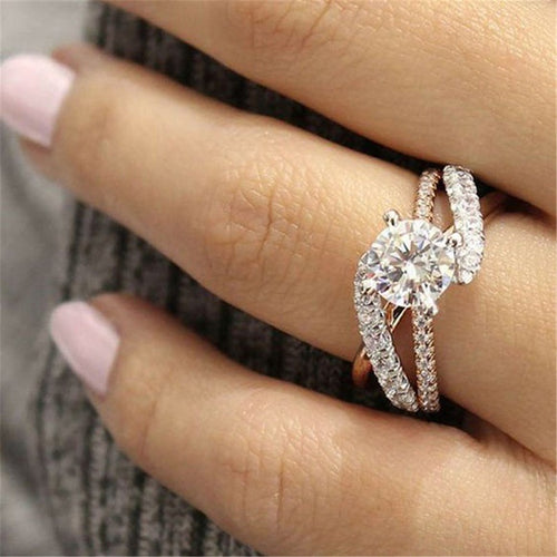 Cross Design Inlaid Crystal Zirconia Engagement Ring