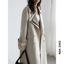 Solid Loose Contrast Double Collar Double Breasted Long Coat