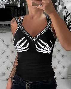 Rhinestone Embroidered Sleeveless Paneled Top