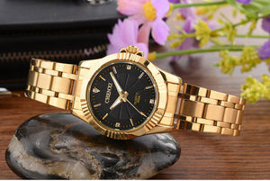 Classic Delicate Rhinestone Couple's Stainless Steel Watches