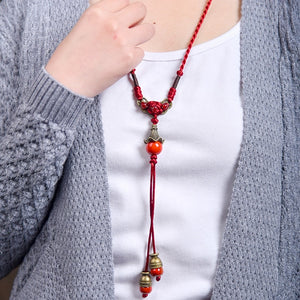 Knotted  Long Tassel Retro Ethnic Beaded Necklace