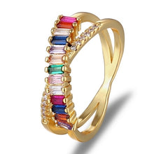 Colorful Rainbow Cubic Zirconia Gold Ring