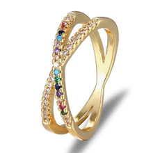 Colorful Rainbow Cubic Zirconia Gold Ring