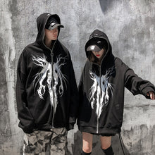 Aolamegs Punk Graphic Print Zipper Ribbon Hoodie