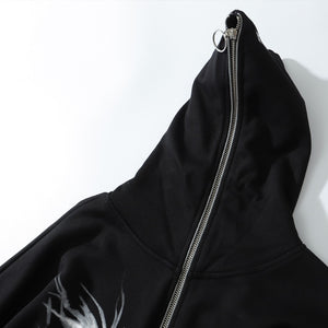 Aolamegs Punk Graphic Print Zipper Ribbon Hoodie