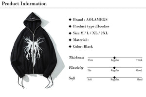 Aolamegs Punk Graphic Print Zipper Ribbon Hoodie