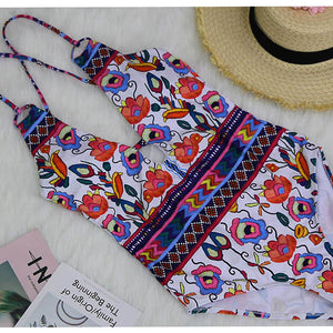 Designer Print Backless One Piece Swimsuit