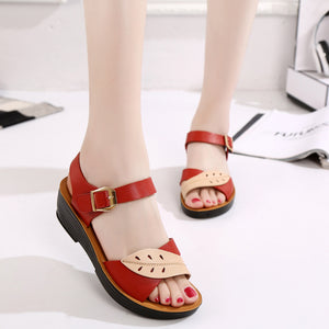 Aged Leather Soft Bottom Mixed Color Sandals