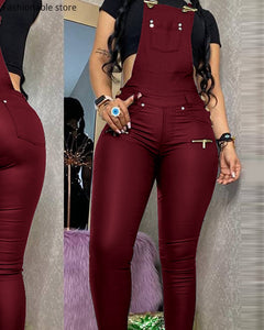 Buckled Zipper Design Suspendered Jumpsuit