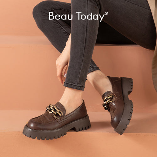 BeauToday Chunky Genuine Leather Platform Shoes