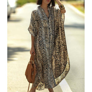 Beach Print Snake Skin Swimsuit Long Cover Up