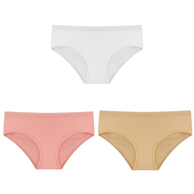3PCS/Set Cotton Solid Color Low-Rise Panties