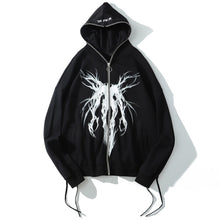 Aolamegs Punk Graphic Print Zipper Ribbon Hoodie