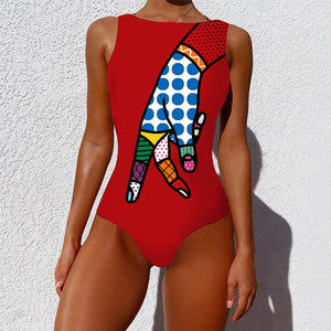 Colorful Print One Piece Bathing Suit