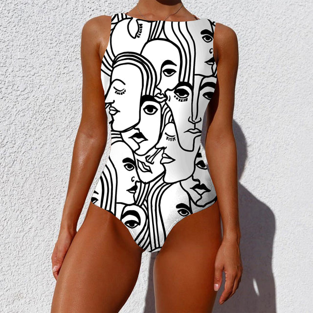 Colorful Print One Piece Bathing Suit