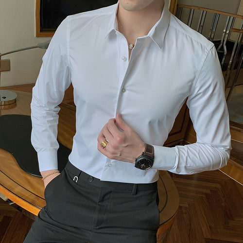 Cotton Long Sleeve Solid Slim Fit Dress Shirts