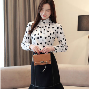 Chiffon Long Sleeve Polka Dot Ruffled Blouse