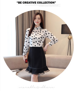 Chiffon Long Sleeve Polka Dot Ruffled Blouse