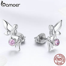 925 Sterling Silver Flower Fairy Pink Cubic Earrings